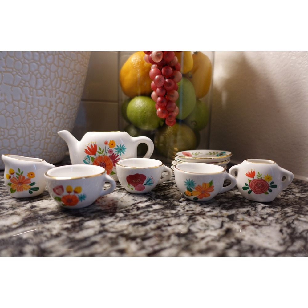 Ceramic Bright Stripes miniature tea set floral pretend playset - Picture 10 of 10